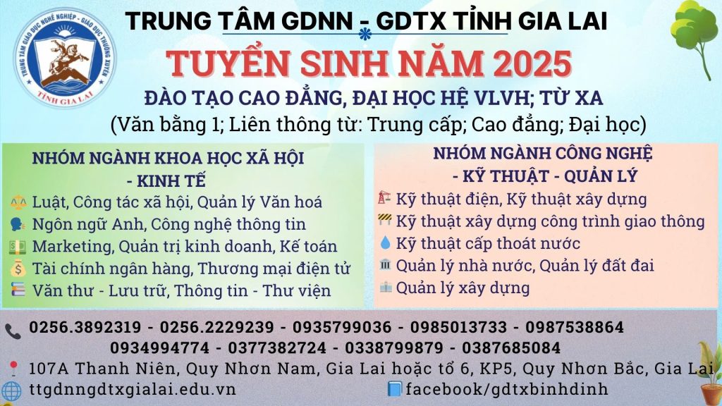Thông báo tuyển sinh đào tạo trình độ cao đẳng, đại học hình thức đào tạo vừa làm vừa học, từ xa năm 2025
