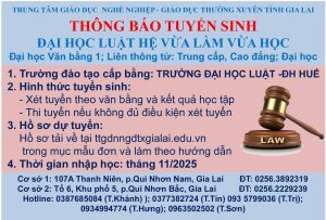 Thông báo tuyển sinh Đại học ngành Luật (văn bằng 1; Liên thông từ TC, CĐ; Đại học văn bằng 2) hình thức vừa làm vừa học