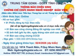 Thông báo Tuyển sinh chứng chỉ chức danh nghề nghiệp giáo viên các cấp: THPT, THCS, Tiểu học, Mầm non